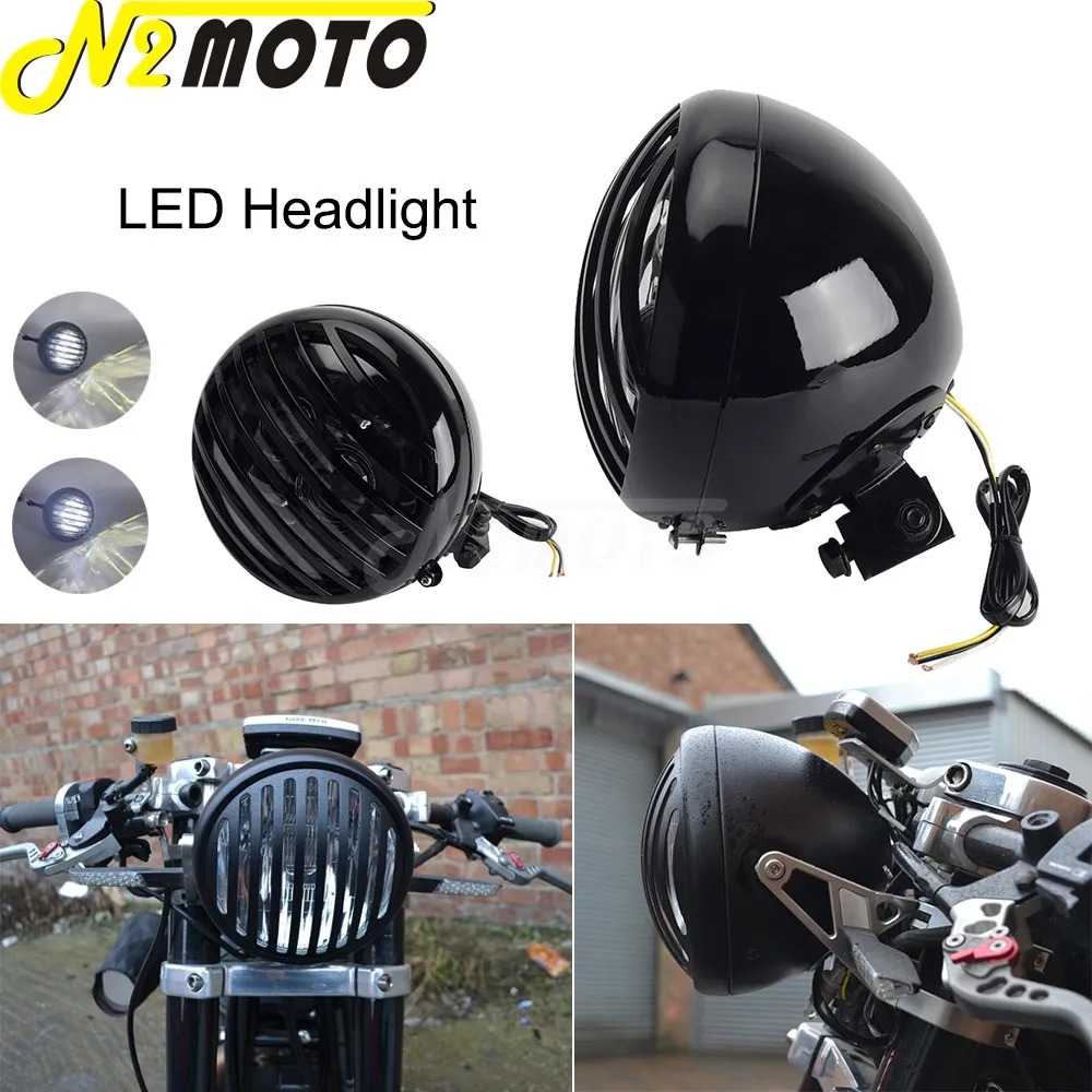 

Motorcycle Front Light Grill Headlight High Low Beam Headlamp For Harley Cafe Racer Bobber Honda Suzuki Yamaha XS650 Scrambler