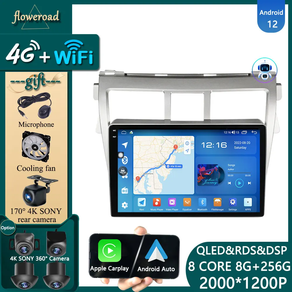 

Head Unit 4G WIFI For Toyota VIOS Yaris 2007 - 2012 Car Radio Multimedia Player Android 13 Navigation GPS Stereo Monitor Carplay