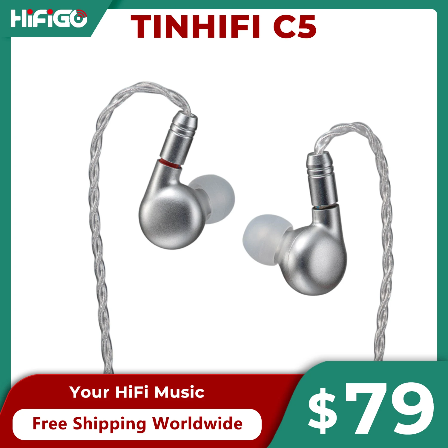 

TINHIFI C5 HiFi IEM Customized Balanced Armature Driver Earphones Square Plate Diaphragm In-Ear Monitor Earbud 0.78mm 2Pin