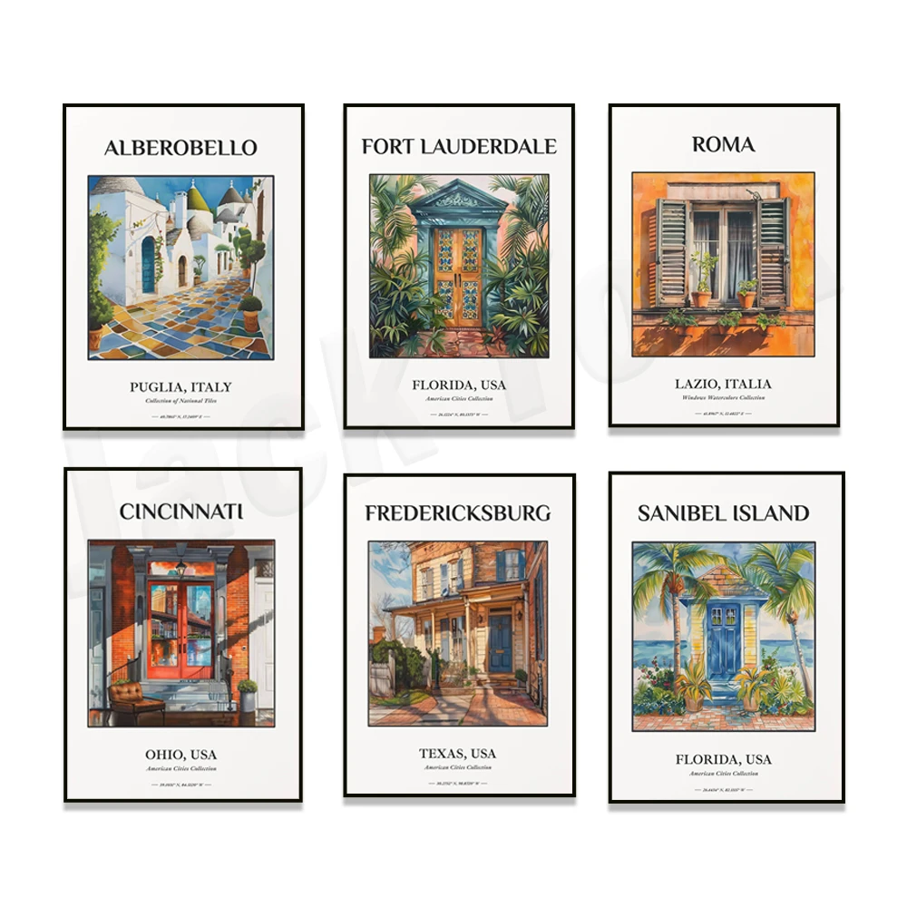 San Nibel Island, Fort Lauderdale, Florida, Rome, Cincinnati, Annapolis Maryland watercolor gate, Polignano a Mare travel poster