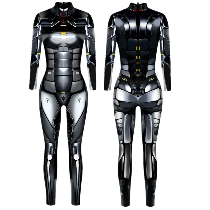 Robot Punk Jumpsuit Catsuit Sexy Women Men Cosplay Costumes Cyberpunk Zentai Halloween Bodysuit Carnival Clothes