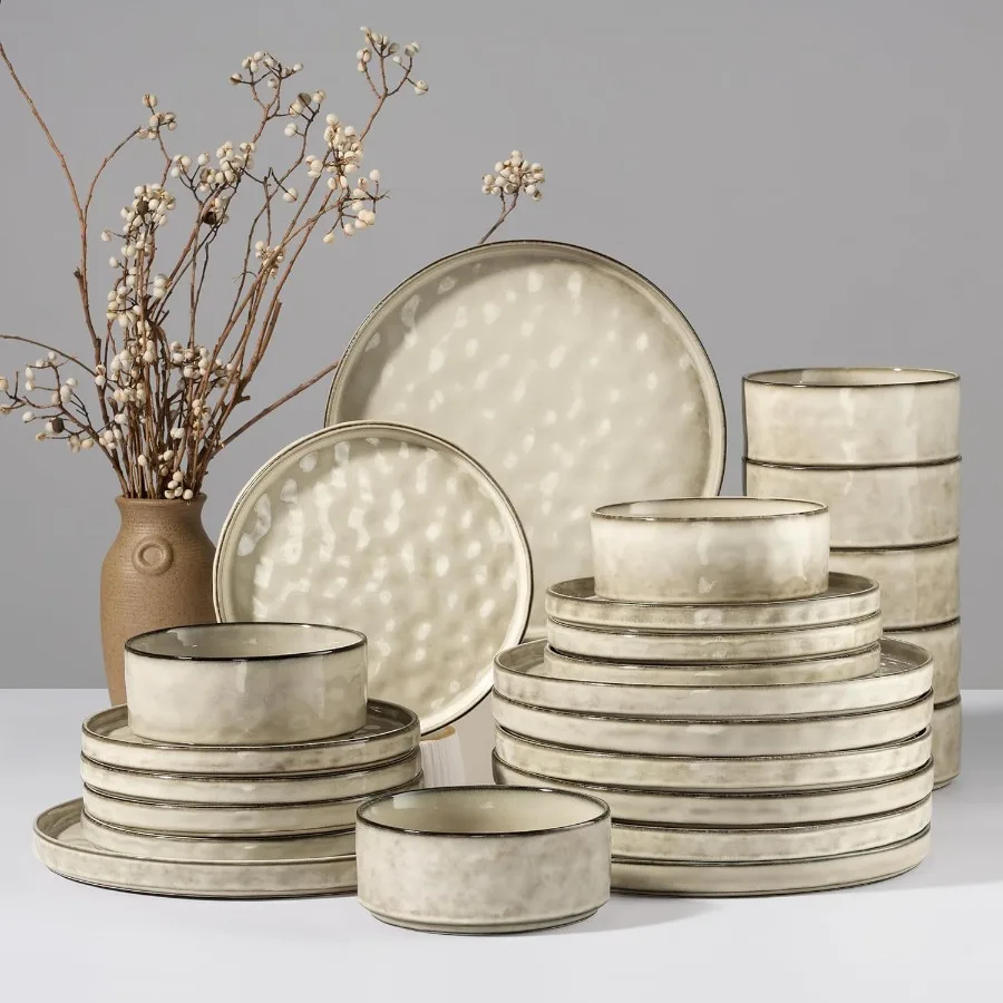 

Набор керамической посуды из 24 предметов для 8 человек с тарелками и мисками, керамический набор посуды для домашнего ресторана, чипсы и царапины R