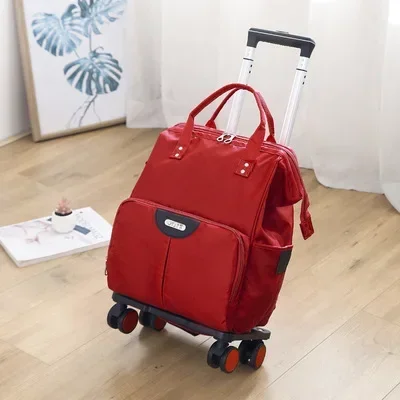 Travel Trolley Bags Women Wheeled Bag Backpack with Wheels Oxford Large Capacity Travel Rolling Luggage Suitcase Bag