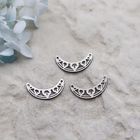 3Pcs Stainless Steel Mandala Crescent Moon DIY Jewelry Charms Set for Bracelet, Necklace Crafting，Bohemia Style Accessories