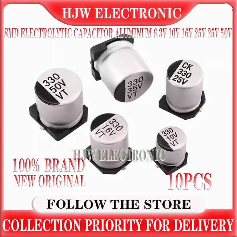 10pcs SMD Electrolytic Capacitor Aluminum 6.3V 10V 16V 25V 35V 50V 1UF 2.2UF 4.7UF 10UF 47UF 100UF 220UF 330UF 470UF 1000UF