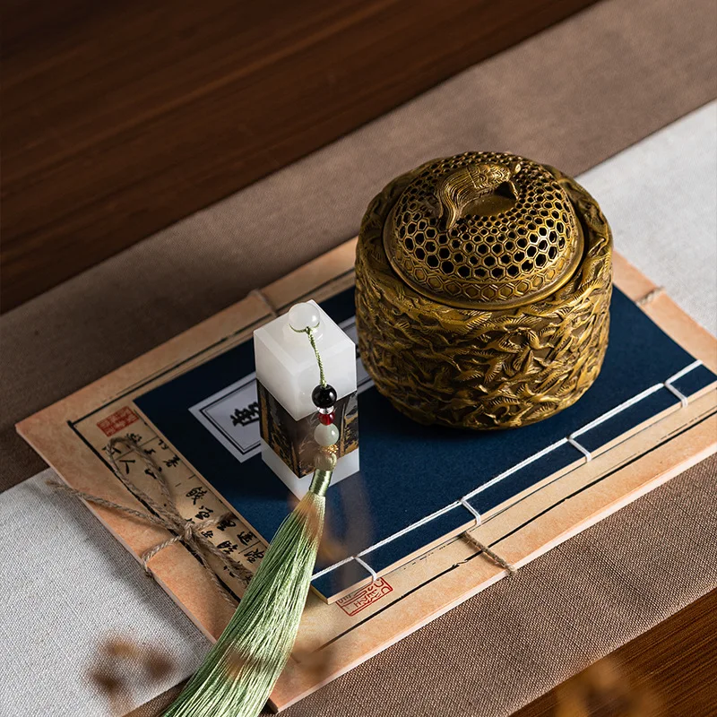 HYS new Chinese style medieval style pure copper Qianhe incense burner ornament study tea room zen desktop high-end soft