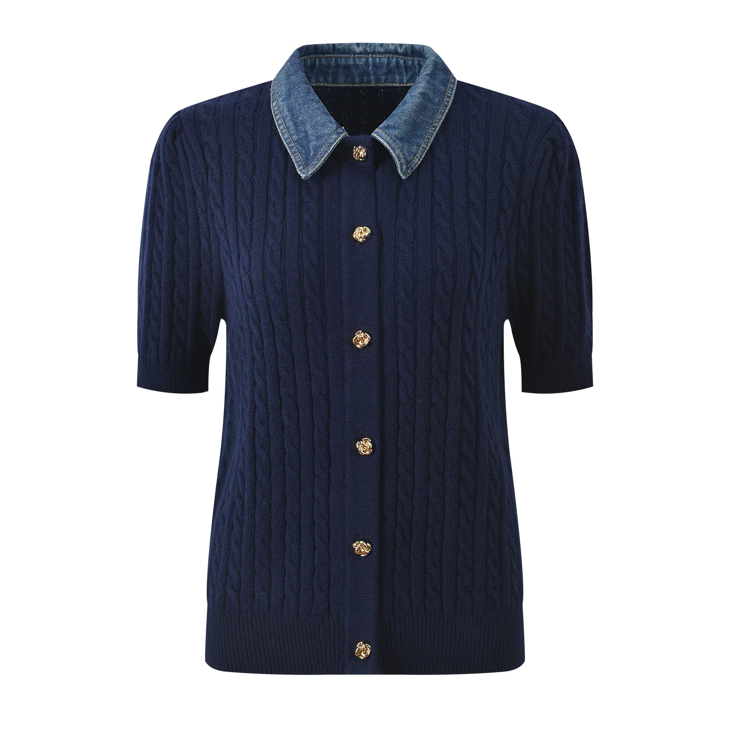 

Ay Вязаный универсальный женский топ Ne ort Sve с джинсовым узором на одной пуговице, модный универсальный женский топ для поездок на работу, осень 2025 г.