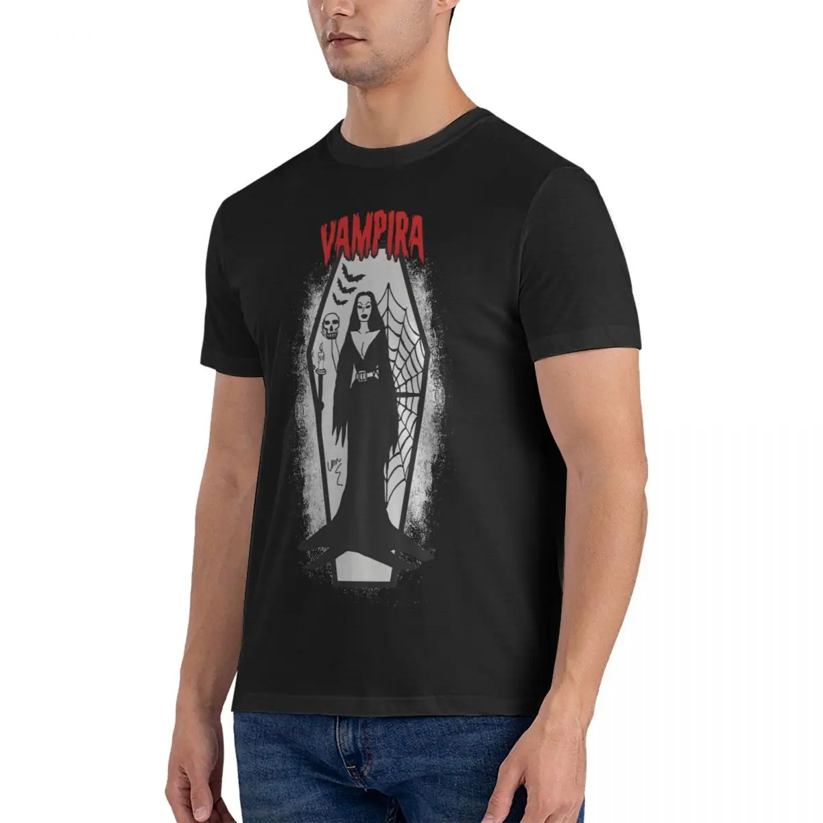 Awesome T-Shirts for Men Vampira Plan 9 Humorous 100% Cotton Tees Crew Neck Short Sleeve T Shirts Summer Clothing