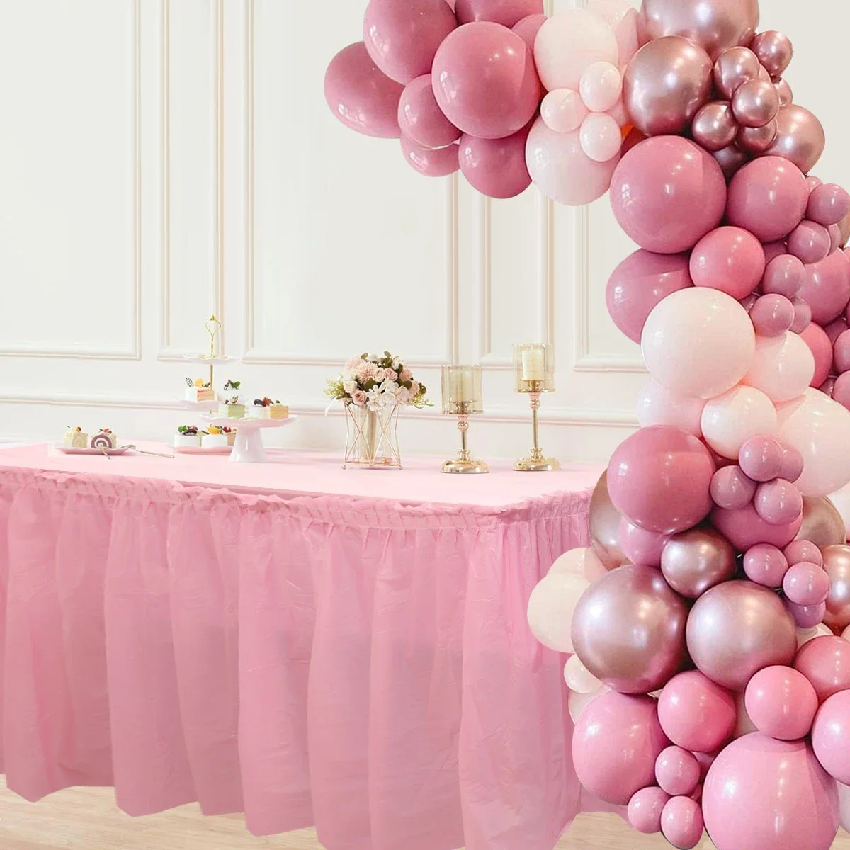 1 Satz schlichter Einweg-Tischrock, rechteckige PE-Tischdecke und Rockdekoration für Hochzeit, Geburtstag, Partyzubehör – Detail 3