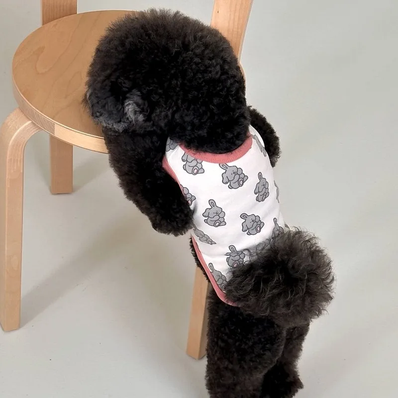 Pink Rabbit Pattern Pet Clothes Spring Summer Thin Dog Vest Teddy Cartoon Printed T-Shirt Yorkshire Breathable Two Legs Clothes - Image 2
