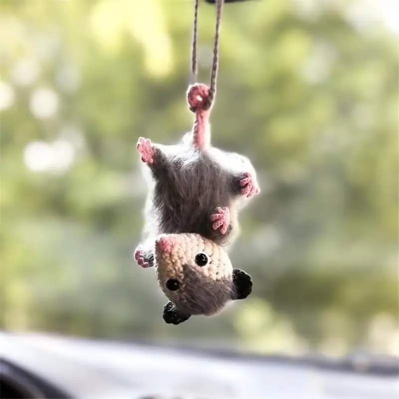 Cartoon Possums Car Charm Car Mirror Hanging Charm Pendant Handmade Knitted Cute Possums Car Rear View Mirror Hanging Decoration