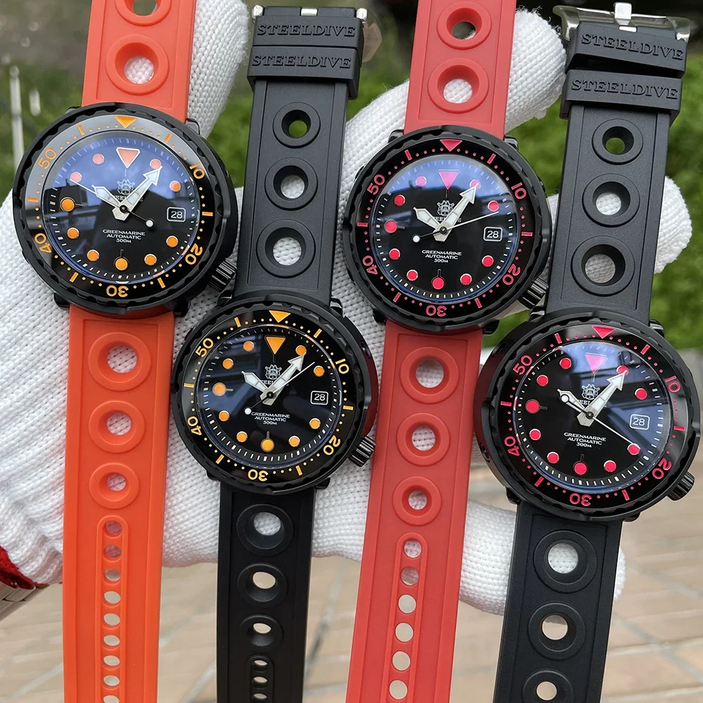 Steeldive New Arrival Watch! SD1975XT Japan Movement NH35 300M Waterproof PVD Black Stainless Steel Red Luminous Dive Watch