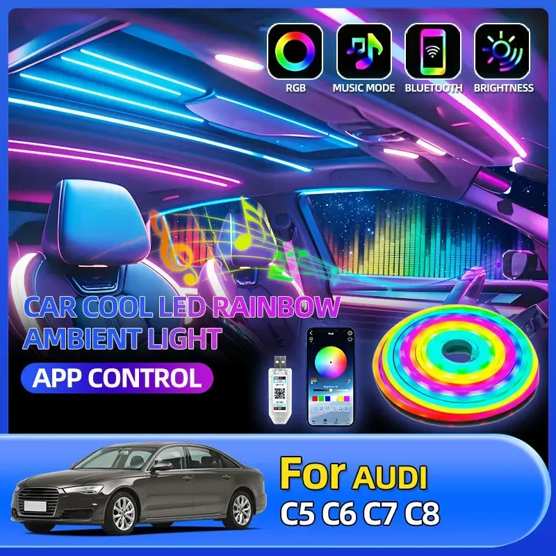 

5V Car Interior Rainbow RGB Decorative Strip For Audi C5 C6 C7 C8 Q1 Q2 Q3 Q4 Q5 Q6 Q7 Q8 RS3 RS4 RS5 RS6 RS7 e-tron GT A1 8X GB