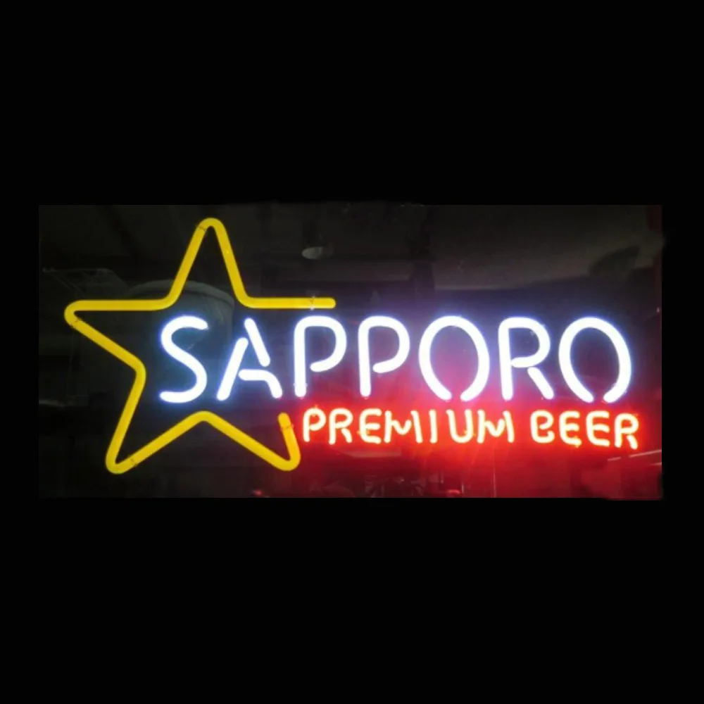 Japan Sapporo Premium Beer Neon Sign Light Custom Handmade Real Glass Tube Bar Advertise Display decoración de habitación 24X15