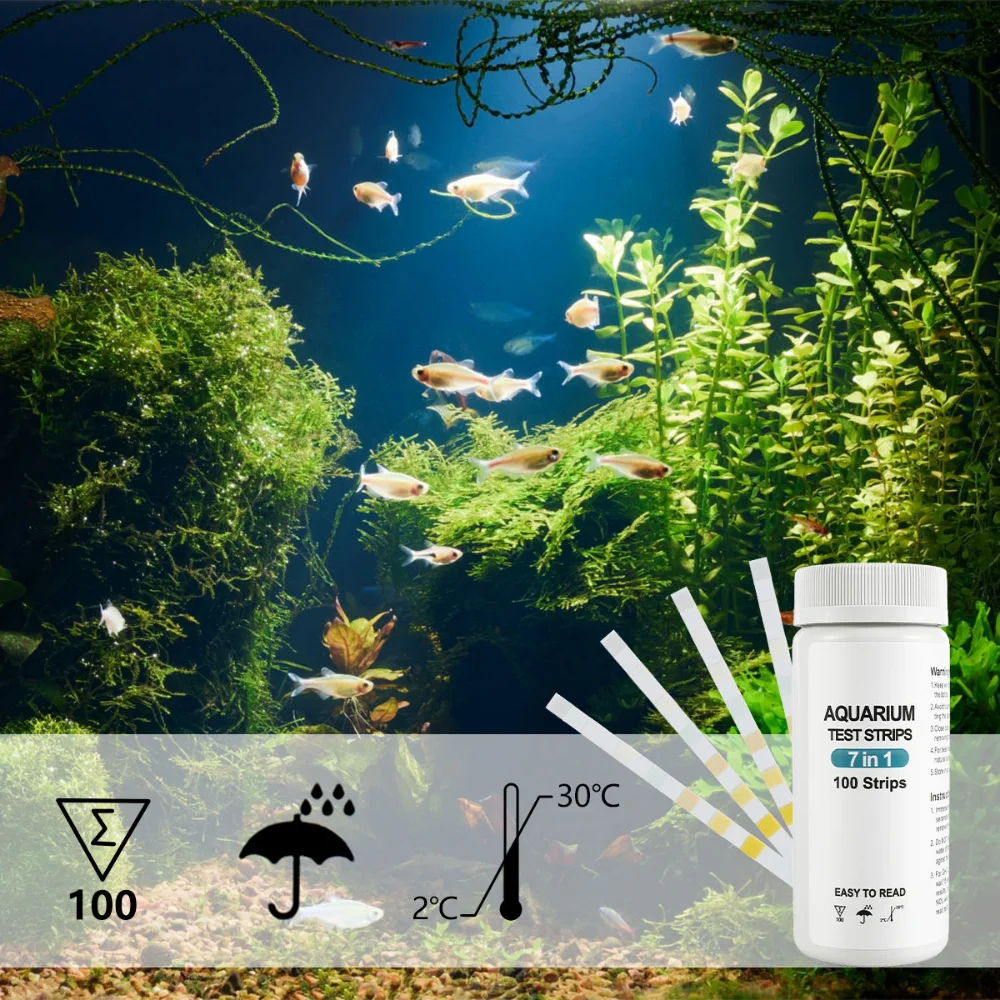 100Pcs Aquarium Test Strips Water Test PH Strips Multipurpose 5-7 in 1 Fish Tank Test Kit for Aquarium Pool Accessories