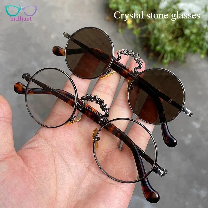 High Quality Pure Crystal Stone Glasses for Men Women New Cool and Eye Care Eyewear Car Driving Protection Circular SUN GLASSES