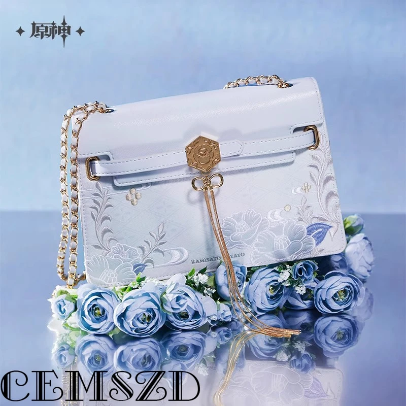 [정품] 게임 Genshin Impact Kamisato Ayato 여성용 프린지 체인 백 애니메이션 만화 체인 숄더 백 할로윈 액세서리