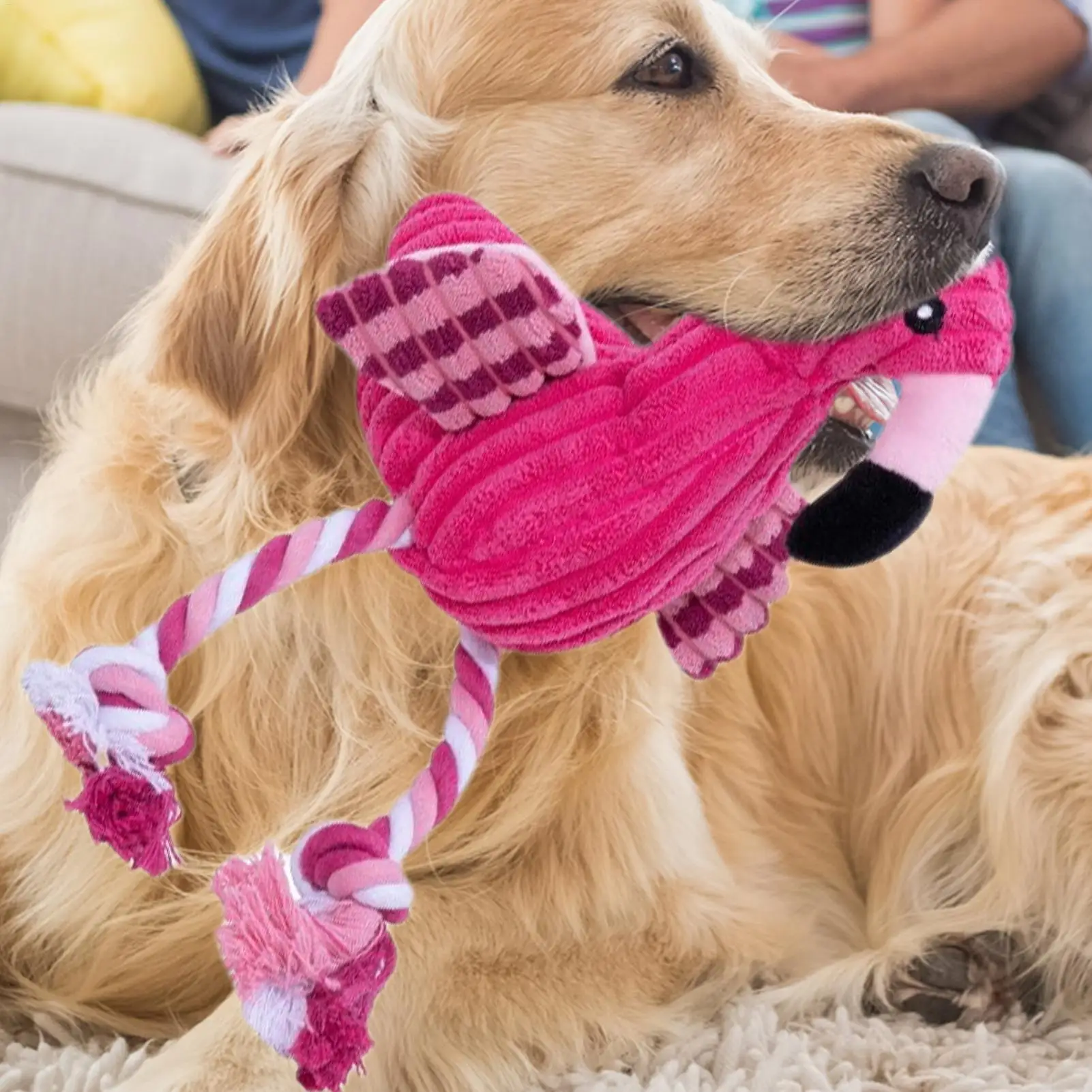 Flamingo Quietschspielzeug für Hunde Seil-Interaktives Welpen-Kauspielzeug Quietschendes Spielzeug Niedliches Welpenspielzeug Hunde-Zerrspielzeug für Zahnung