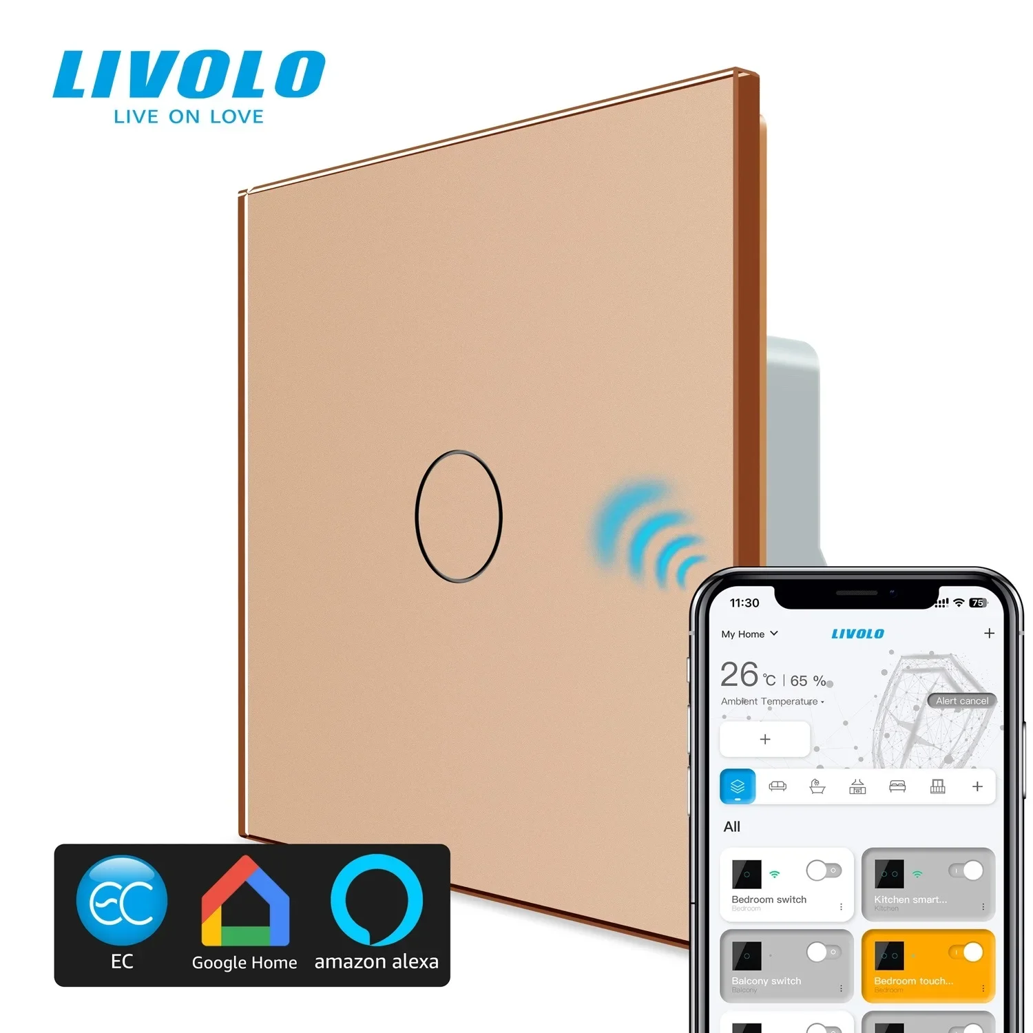 

LIVOLO Стандарт ЕС EC Smart Switches Приложение Голосовое управление 2,4 ГГц Wi-Fi, закаленное хрустальное стекло работает с Google Home, Amazon Alexa
