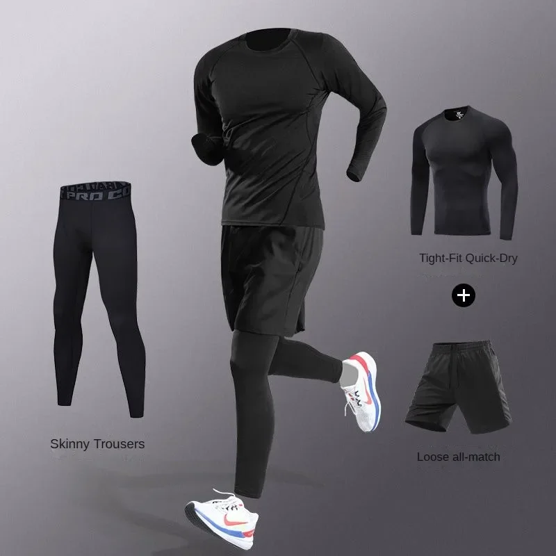 3-7 stuks heren ijsvezel sneldrogend hardlopen fitness volledige set/pak trainingspak voor marathon, training fietsen, joggen, sportschool, joggingbroek