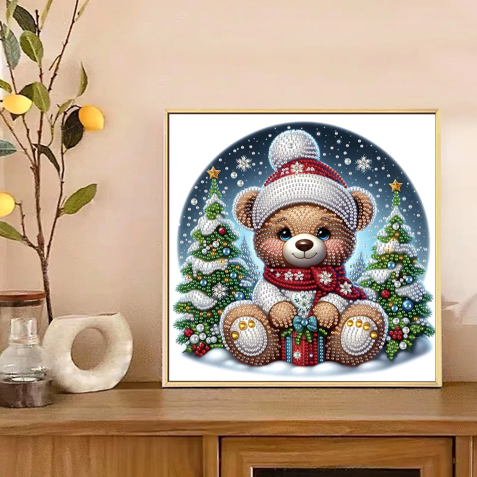 مجموعة طلاء الماس للبالغين، الدب عيد الميلاد شكل خاص فن الماس للمبتدئين، لوحة ماسية كهدية تزيين المنزل #6