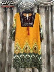 Women Indian Dress Ready Stock Summer Vintage Causal Korean Style Beach Embroidery Tassel Floral Print Vestidos Women's Clothing