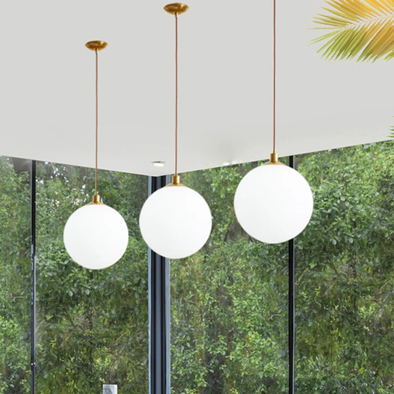 Modern  Glass Ball Pendant Lights White Globe Hanging Lamps Bar Restaurant Deco Luminaire Bedroom Light LED Pendant Lamp