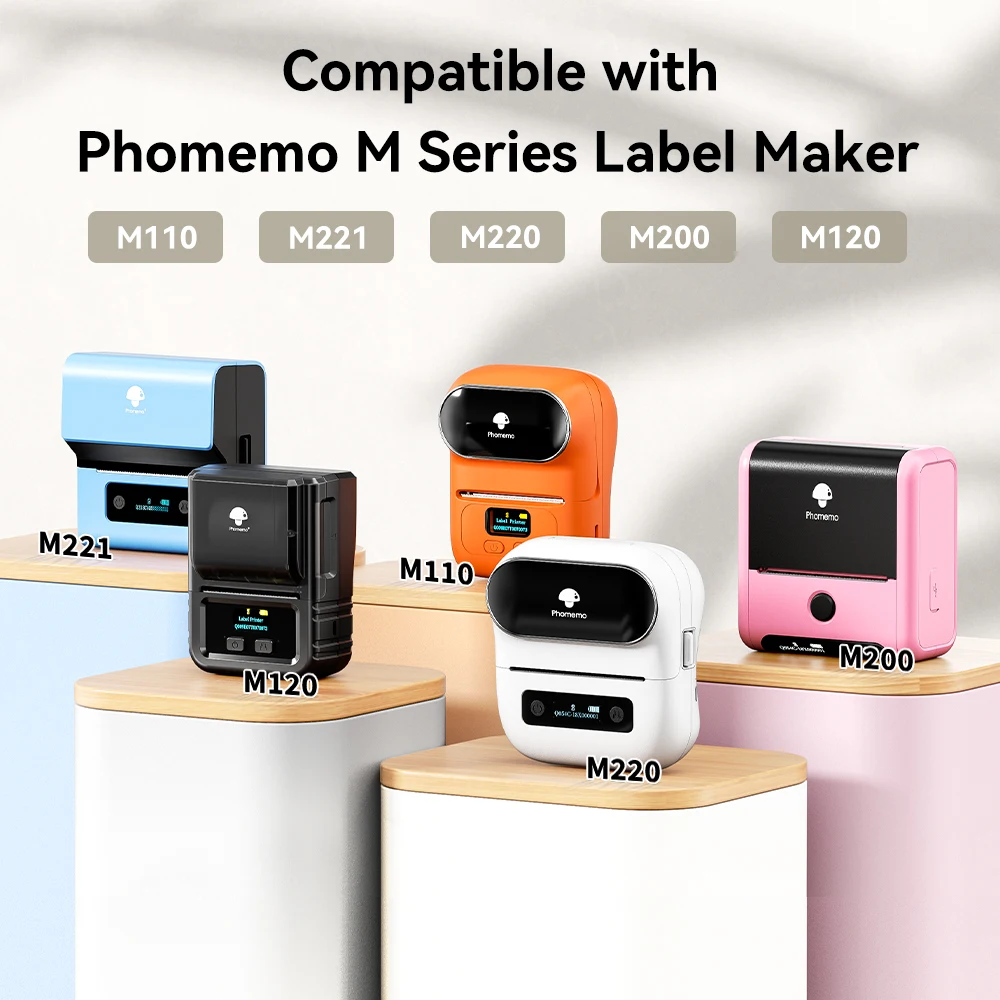 Phomemo Label Maker กระดาษ M110 ป้ายกาวกระดาษสีขาวกันน้ําความร้อนสติกเกอร์สําหรับ M110 M221 M200 M220 เครื่องพิมพ์แบบพกพา