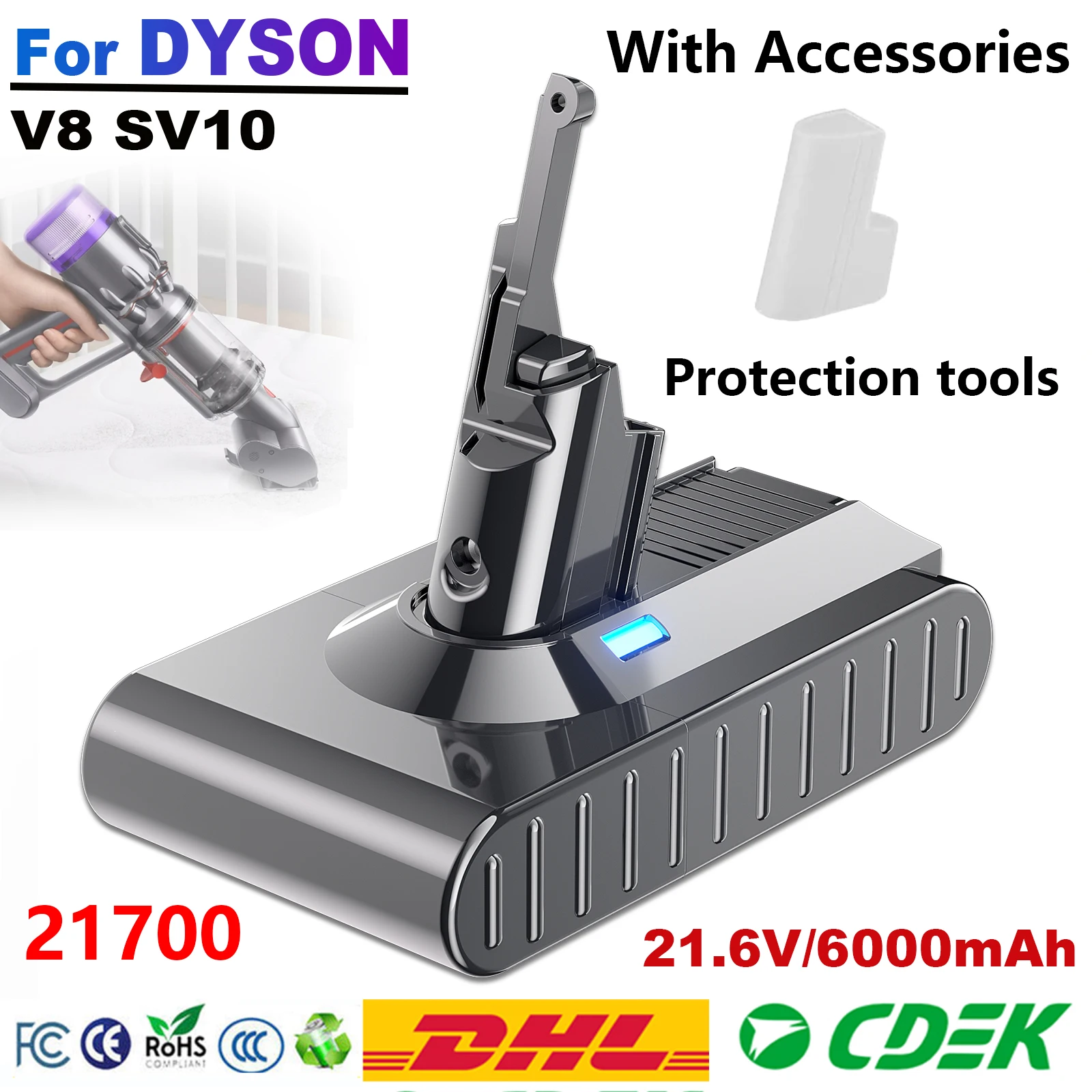 6000mah 21,6V baterie pro dyson V8 akumulátory pro dyson V8 21700 absolutní /fluffy/animal/ li-ion vacuum čistič dobíjecí L50