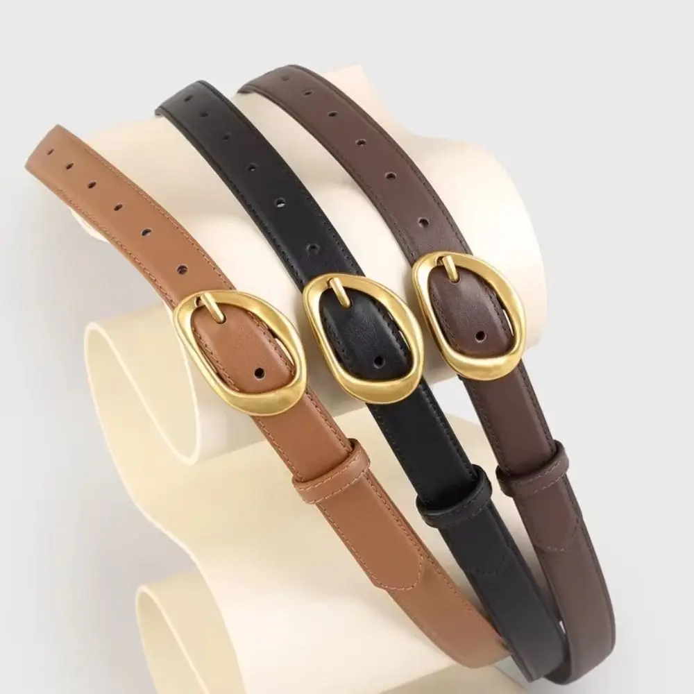 Irregular Metal Buckle Leather Waist Belt Luxury Design Casual Versatile Waist Strap Women Trendy Pin Buckle Waistbands
