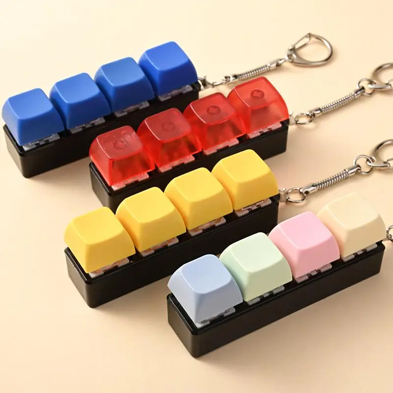 New 4 Keys Button Keycap Stress Relief Adult Fidget Toy Keychain 4 Keys Keyboard Fidget Gadgets Toys DIY Keyboard Keychain Toys