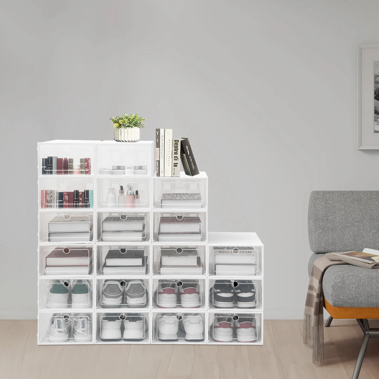 24/20 Pcs PP Foldable Dustproof Shoe Boxes With Large Space, Easy to Clean, Storage Box for Sundries, Multi-place Use image 6