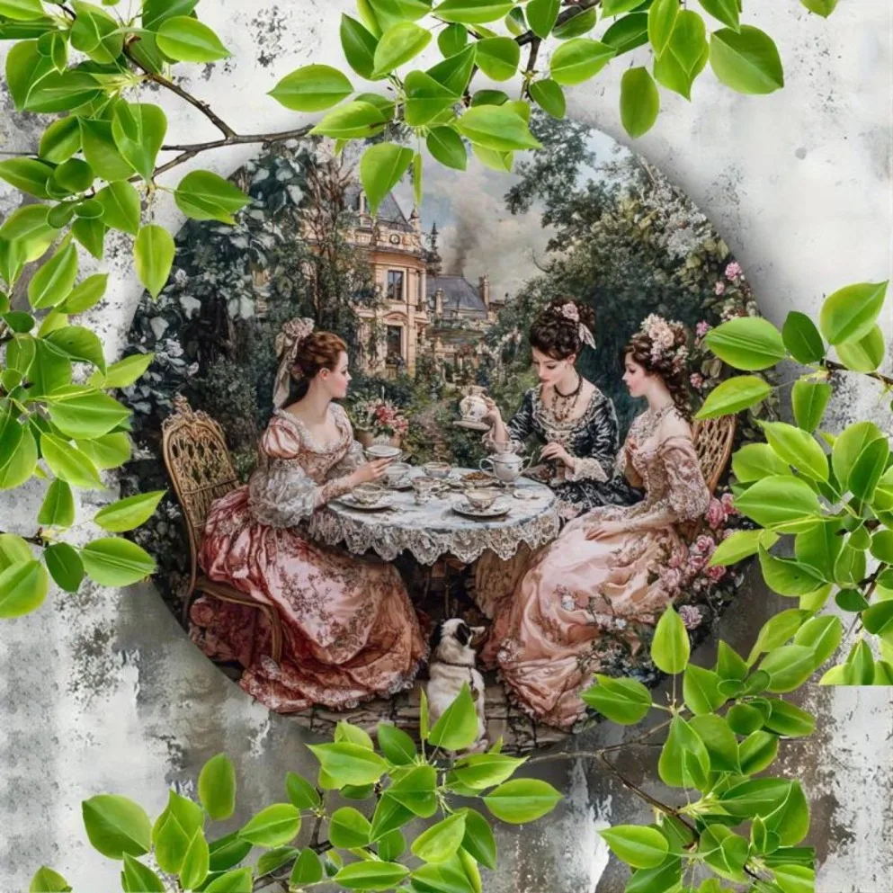 1 قطعة علامة حفلة الشاي فيكتوري للحديقة |   فن جداري عتيق مع مشهد أنيق للسيدات والحديقة |   مثالية لغرفة الشاي والدراسة وديكور المقهى