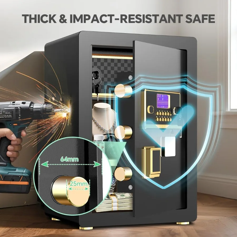 Sicherer digitaler Tastatur-Safe mit integriertem Alarmsystem für die Schmuck- und Bargeldaufbewahrung mit verstellbaren Regalen, integriertem L