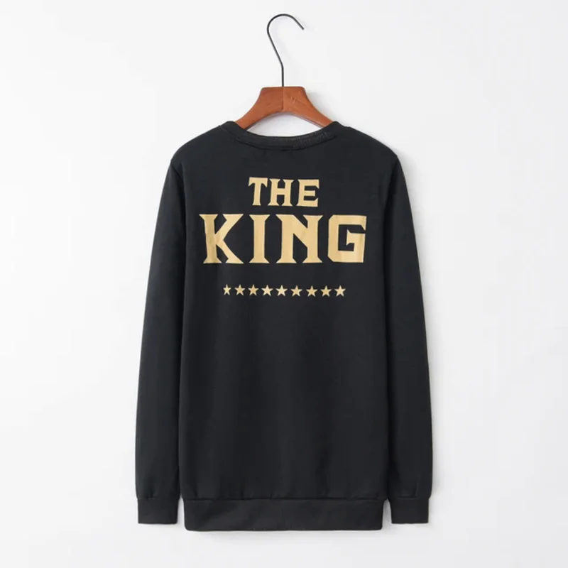 Fashion Trends Hot King and Queen's Letters Pentagram Printed Round-necked Long-sleeved Lovers Hoodie