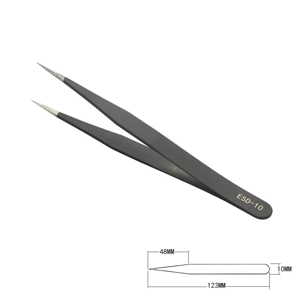 Precision Tweezers ESD Anti-Static Stainless Steel Tweezers Repair Tools for Electronics Repair Soldering Craft