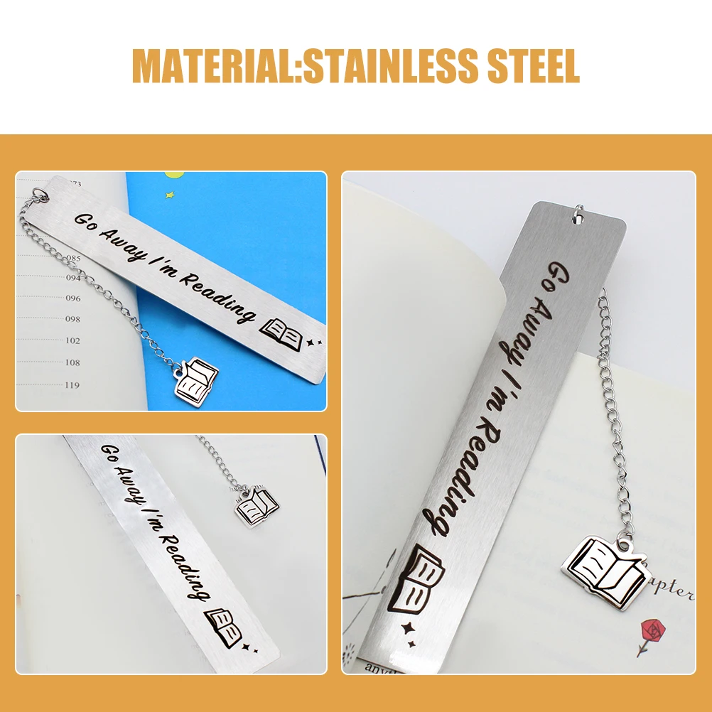 Go Away I'm Reading علامة مرجعية معدنية من الفولاذ المقاوم للصدأ لعشاق الكتب في العطلات أداة قراءة رائعة