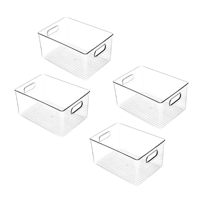 

4Pcs Plastic Kitchen Pantry Cabinet,Refrigerator Or Freezer Food Or Book Storage Bins With Handles-Organizer For Snacks CNIM Hot