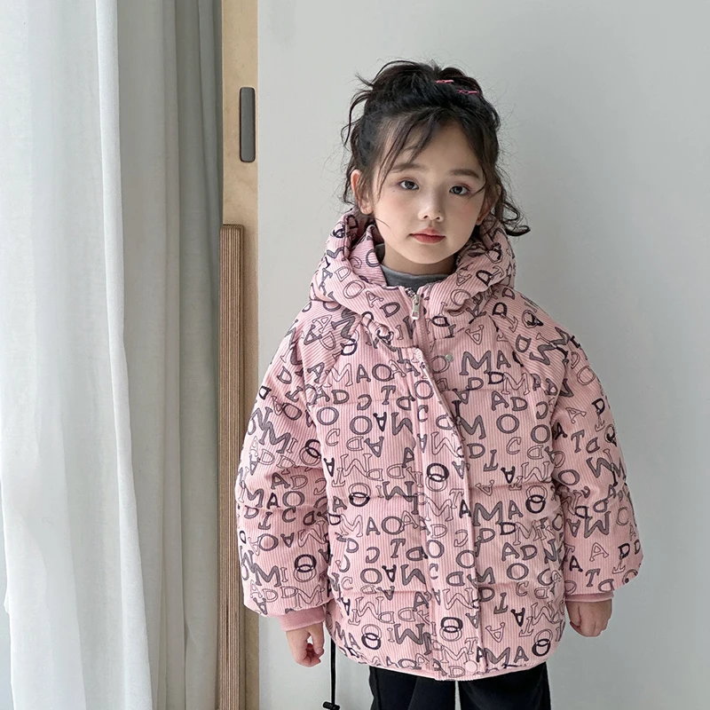 Boys and girl winter plus velvet Hooded warm jacket 1-7 year old Korean version down coat thickening 2023 fashion Child Clothing