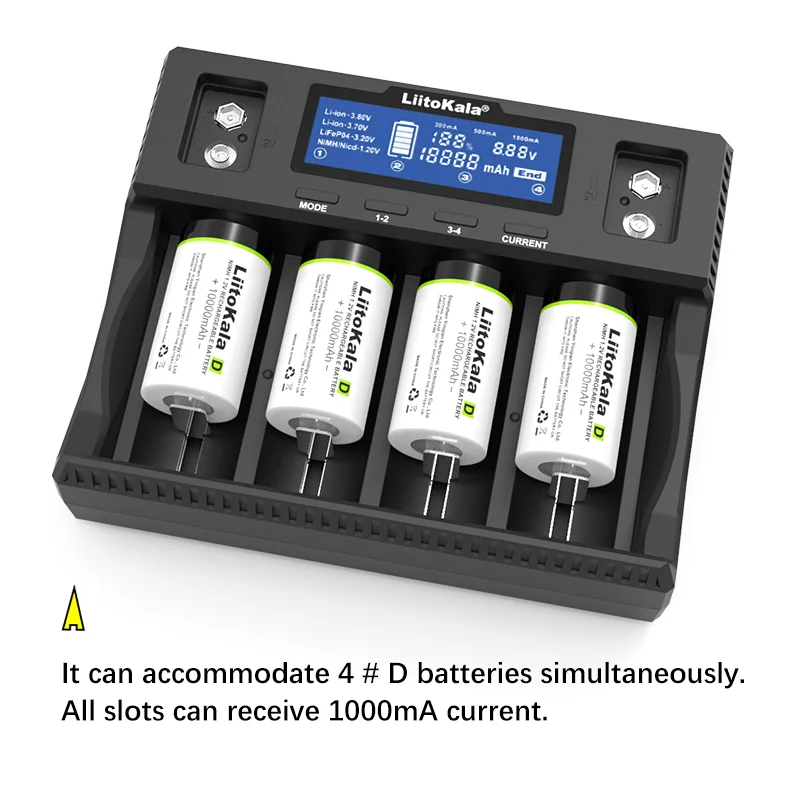 LiitoKala Lii-D4XL 21700 18650 3.7V Li-ion 3.2V LiFePO4 1.2V NiMH/Cd 26650 26700 32700 D AA AAA 9V  LCD Display Battery Charger