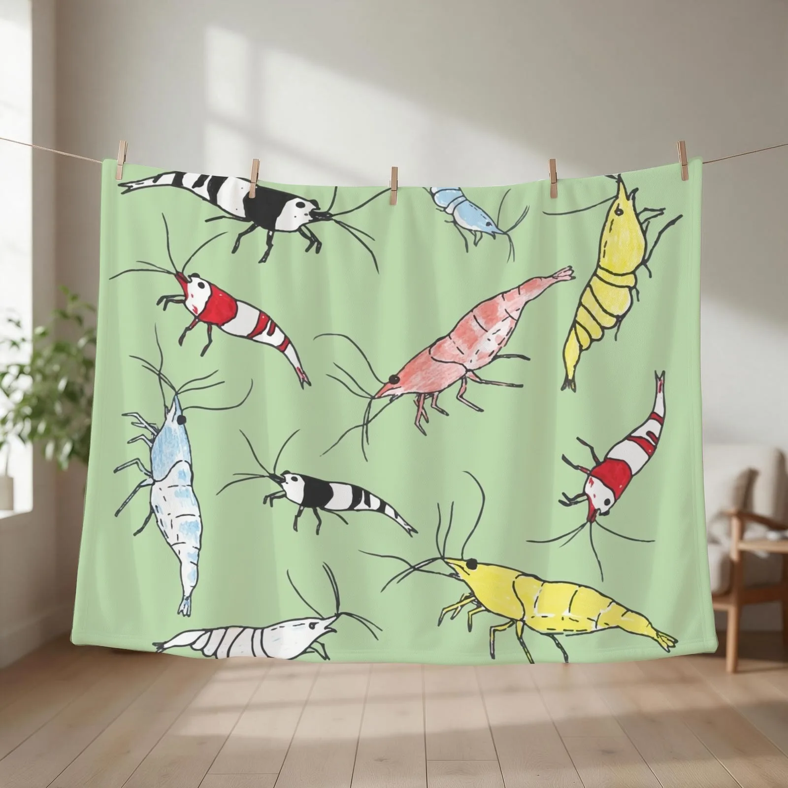 Fancy Aquarium Shrimp Pattern Throw Blanket couch cozy soft plush fuzzy picnic outdoor blanket