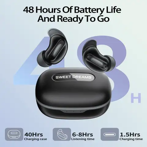 Sleep Earbuds for Side Sleepers with ANC, 48-Hour Battery & IP7 Waterproof