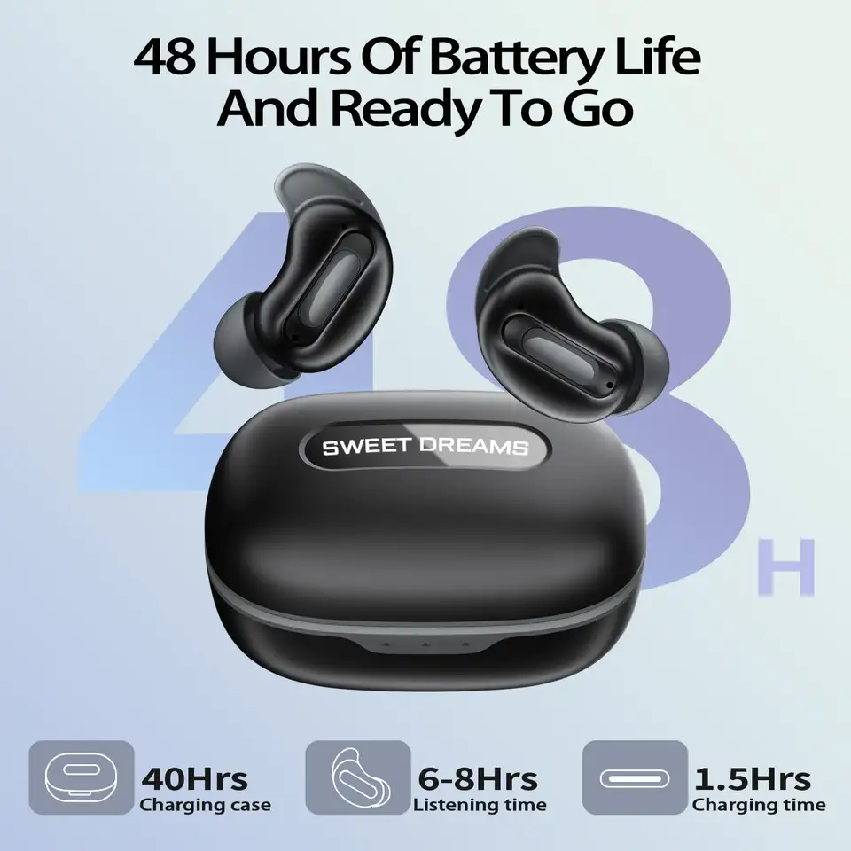 Sleep Earbuds for Side Sleepers with ANC, 48-Hour Battery & IP7 Waterproof