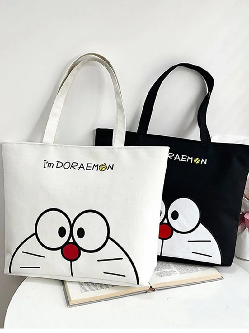 kids canvas cartoon fashion High capacity boy 40cm handbag Doraemon girl women cute shoulder bag Travel shopping storage bag