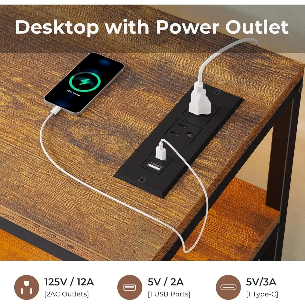 حامل تلفزيون 60 بوصة، خزانة ملابس مع قاعدة شحن، مركز ترفيه مكون من 9 أدراج بإضاءة LED، وحدة تحكم على الطراز الصناعي