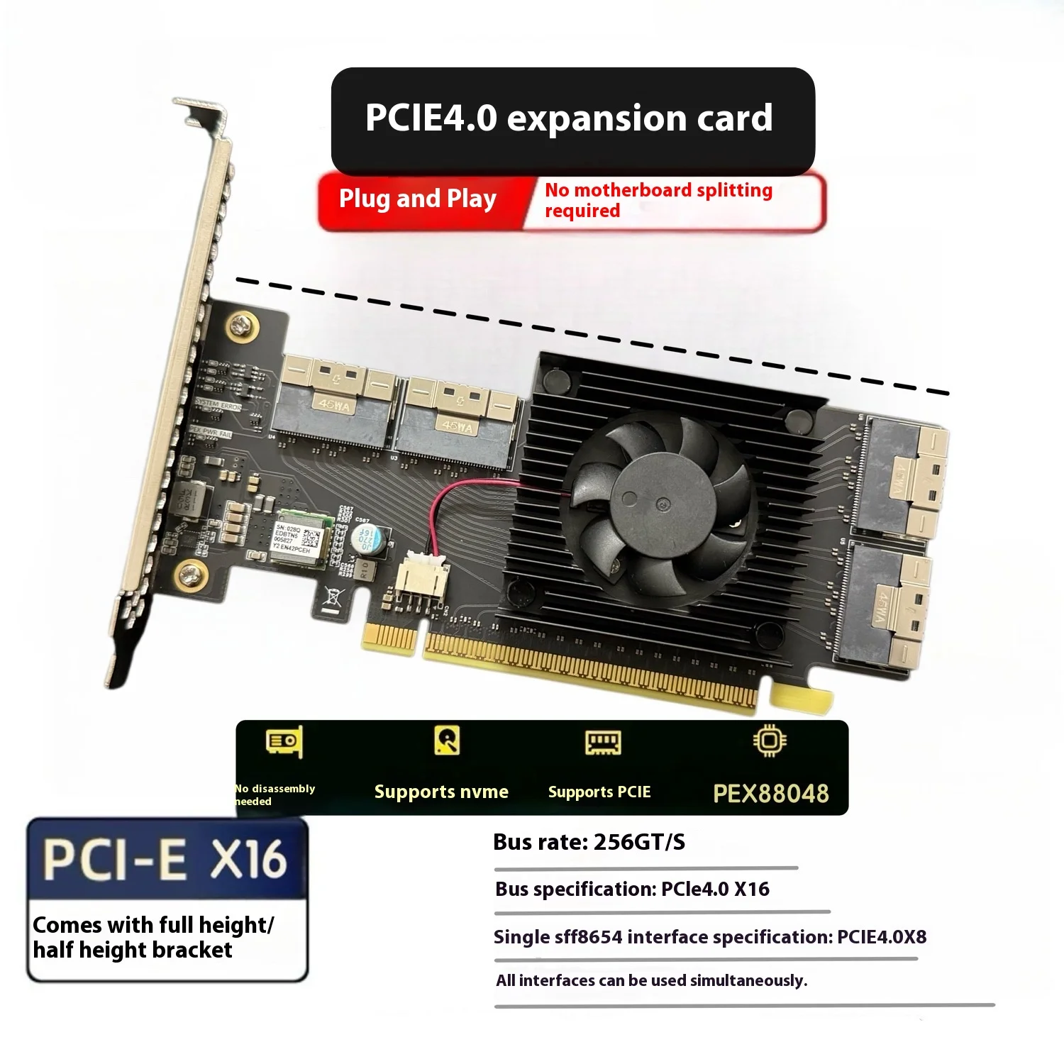 PCIe4.0 expansion card PLX88048 drive-free, split-free, adapter card U.2 SSD GPU expansion