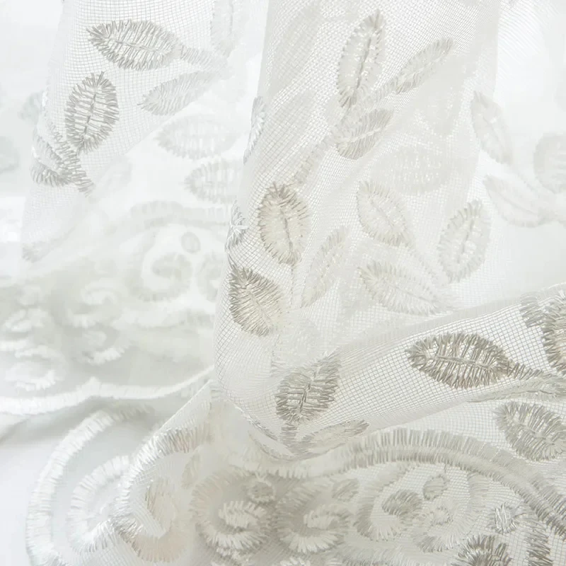 French Pastoral Flower Mesh Lace Embroidery Sheer Tulle Bedroom Curtains For Living Room Balcony Bay Window Volile Fabric Drapes