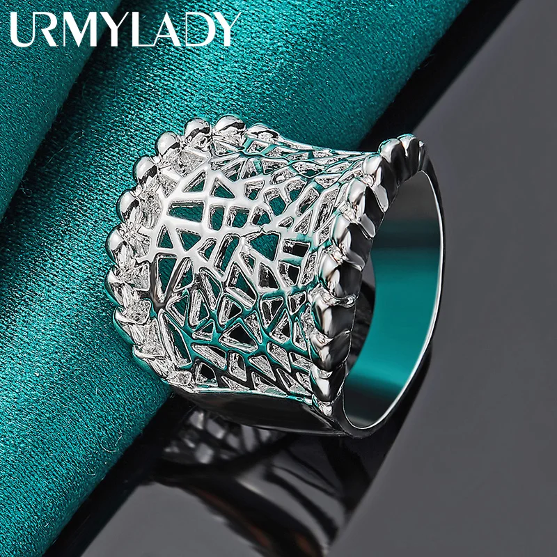 URMYLADY 925 Sterling Silver Concave Hollow 7-10 # Ring For Women Wedding Party Fashion Charm Jewelry