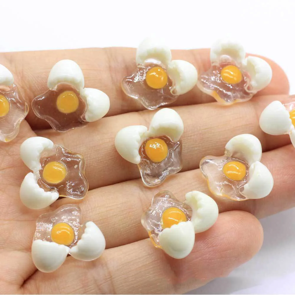 10Pcs SImulation Fried Egg Flatback Resin Cabochon Mini Fake Food Scrapbooking Phone Deco DIY Fridge Magnet accessories