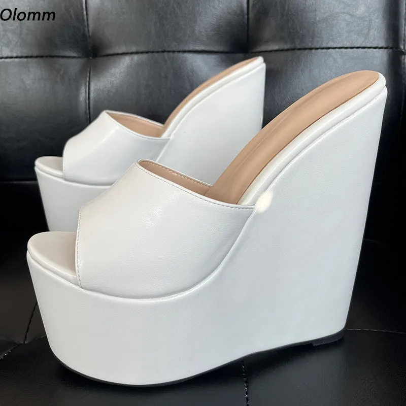 Olomm Handmade Women Platform Summer Sandals Wedges High Heels Round Toe Gorgeous White Casual Shoes Ladies US Plus Size 5-15